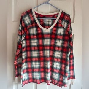 Cuddl Duds Red and Green Plaid Top